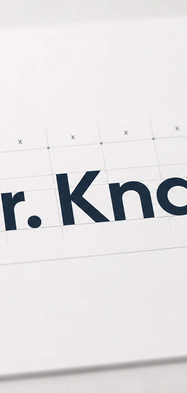 Das Bild zeigt ein Logo mit dem Schriftzug "Dr. Knabe", dargestellt in einer modernen, klaren Schriftart. Neben dem Schriftzug befindet sich ein orange Punkt. Der Hintergrund ist hell und das Design ist in einem minimalistischen Stil gehalten.