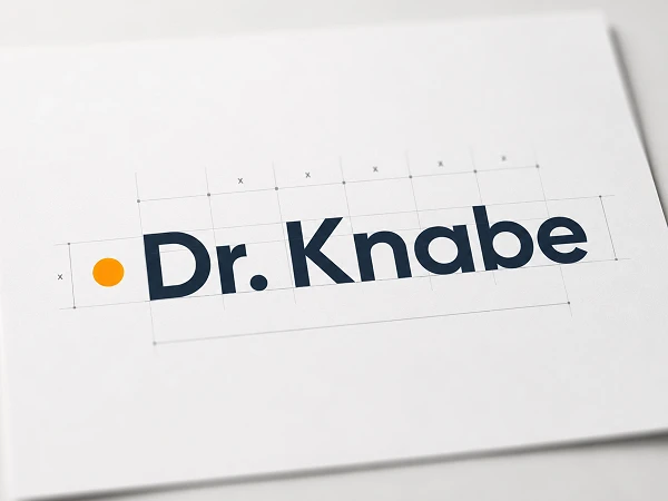 Das Bild zeigt ein Logo mit dem Schriftzug "Dr. Knabe", dargestellt in einer modernen, klaren Schriftart. Neben dem Schriftzug befindet sich ein orange Punkt. Der Hintergrund ist hell und das Design ist in einem minimalistischen Stil gehalten.